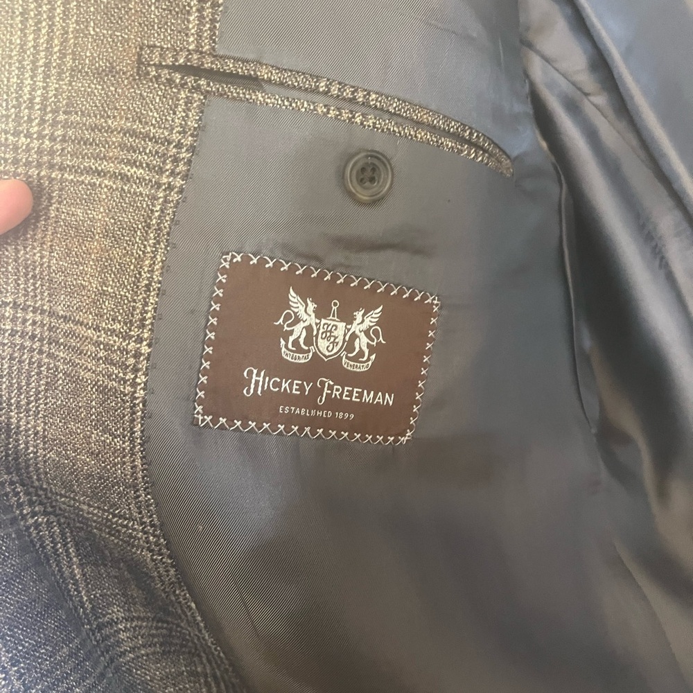 Hickey Freeman Khaki/Black Checkered Jacket